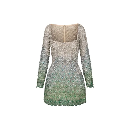 Oscar De La Renta Long-Sleeved Dresses Women's Silver Green