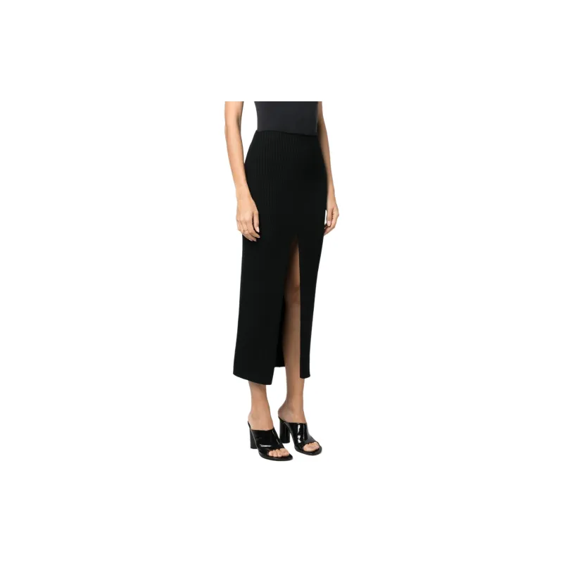 Patou Ribbed Knit Front Slit Midi Skirt-4