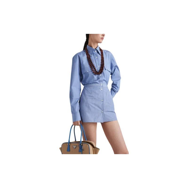 PRADA Striped Chambray Miniskirt-1