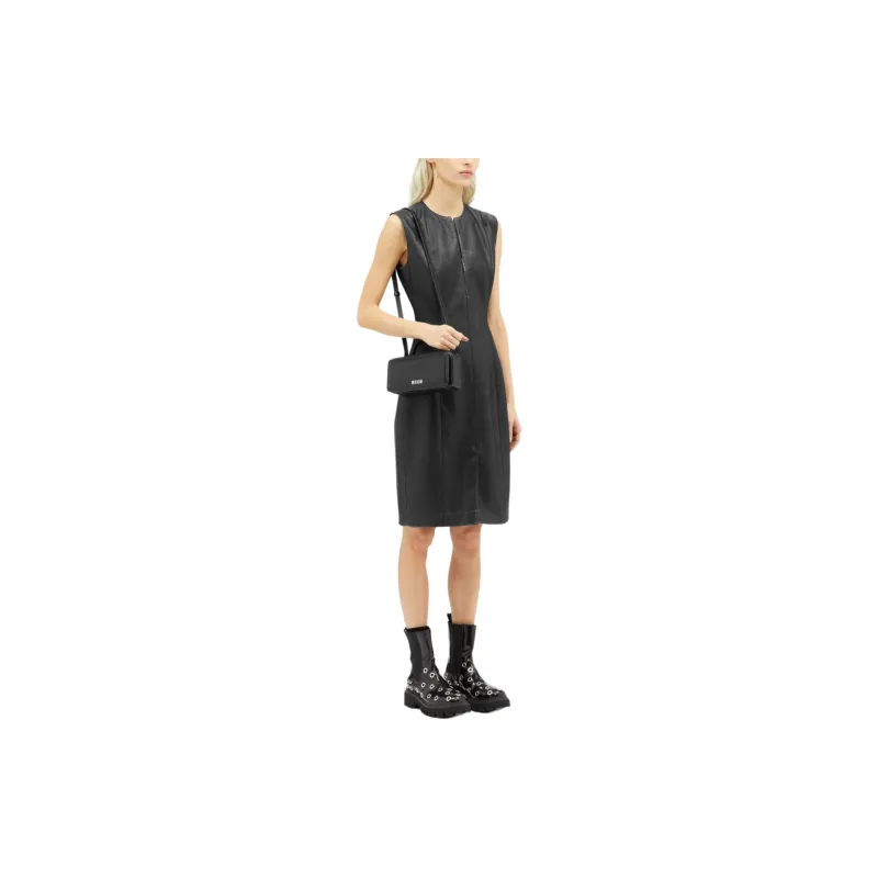 MSGM Faux-Leather Sheath Midi Dress-3