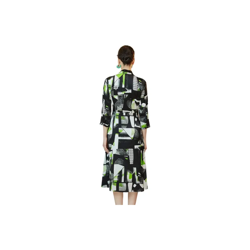 BBLLUUEE Long Sleeved Dress Women's Black Emerald Green-4
