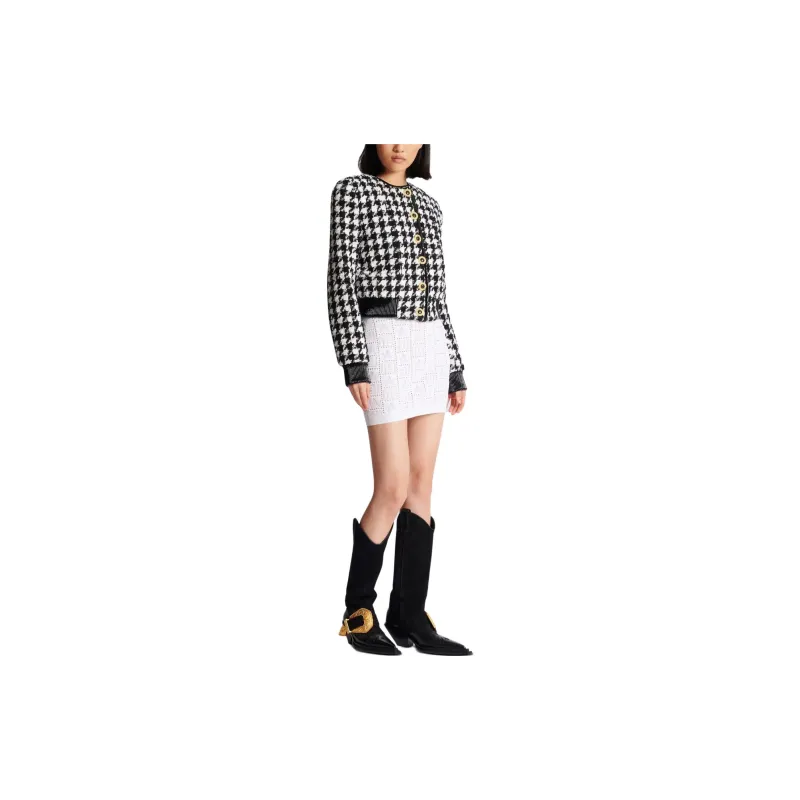 BALMAIN 6 Button Houndstooth Tweed Jacket-2