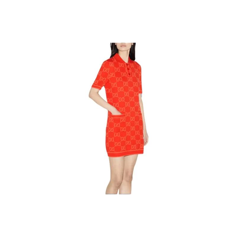 GUCCI GG Polo Dress Short-Sleeved Dresses Women's Red-1