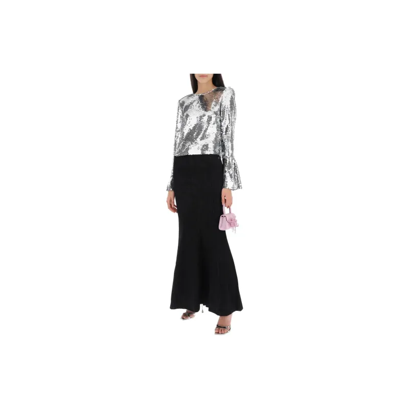 Self portrait Sequin Crewneck Cropped Top-4