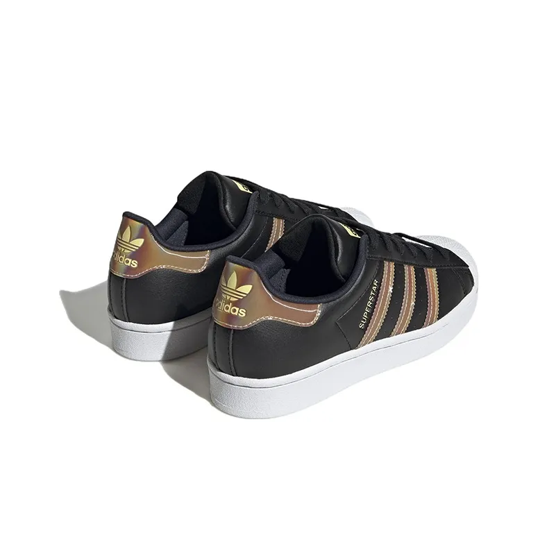 Adidas Originals Superstar Series Anti Slip Wear Resistant Low Top Skateboard Shoes Black White Rainbow Teenagers-3