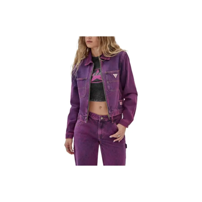 GUESS Originals Cropped Carpenter Jacket Jackets Coats Women's Purple-2