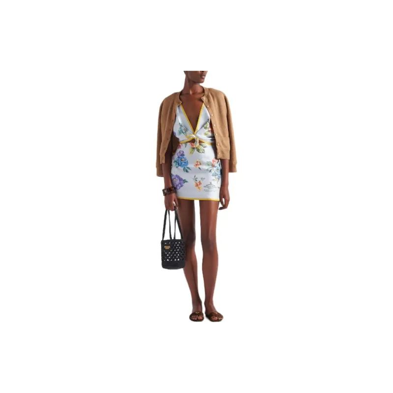 PRADA Printed Silk Twill Mini Dress Sleeveless Dress Women's Gray-1