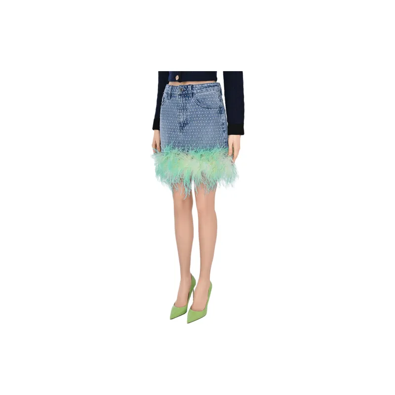 Self portrait Logo Patch Embellished Denim Skirt-2