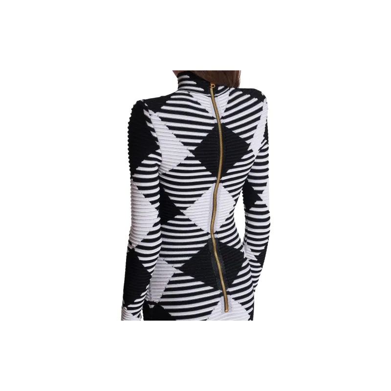 BALMAIN Two Toned Jacquard Mini Dress-5