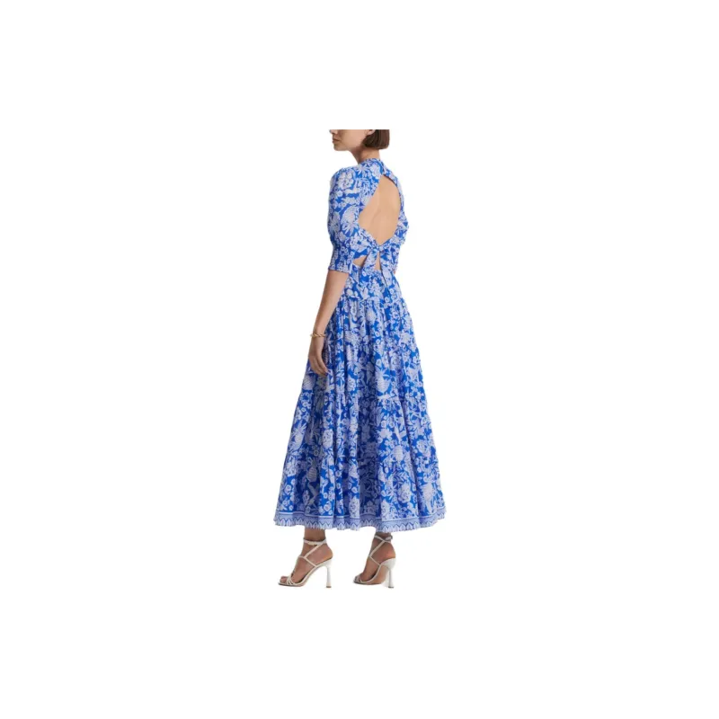 SCANLAN THEODORE Voile Floral Tiered Dress Short-Sleeved Dresses Women's Blue/Blue-2