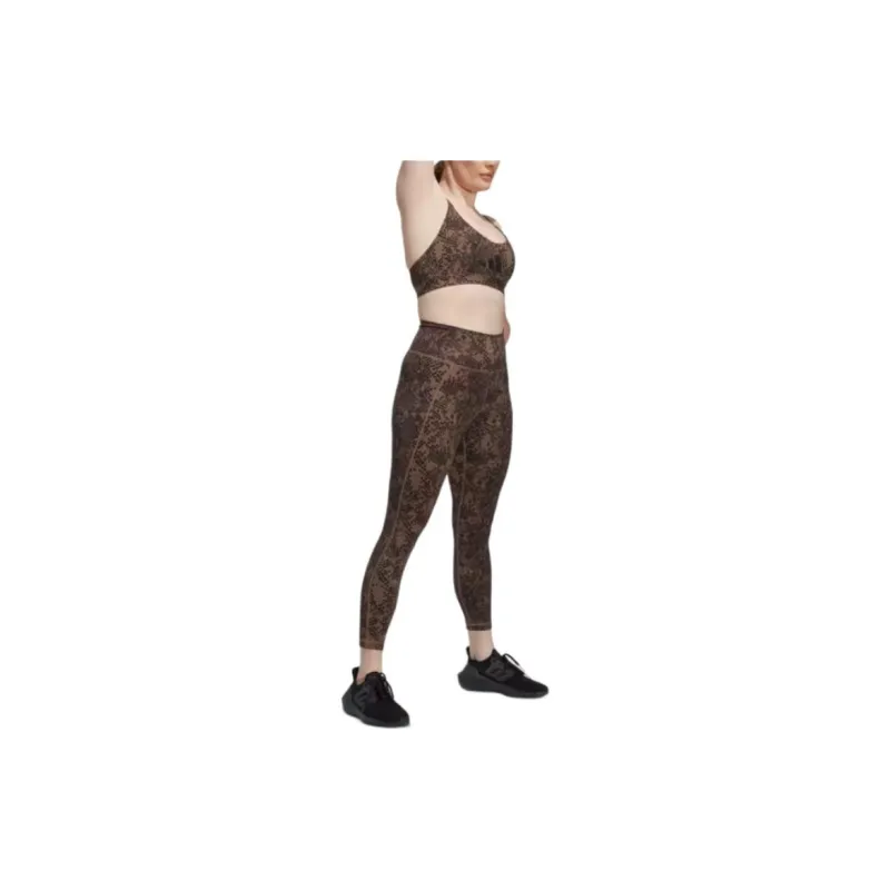 Adidas OPTIME STASH POCKET TRAINING ANIMAL PRINT 7/8 LEGGINGS Athletic Trousers Women's Earth/Core Black-1