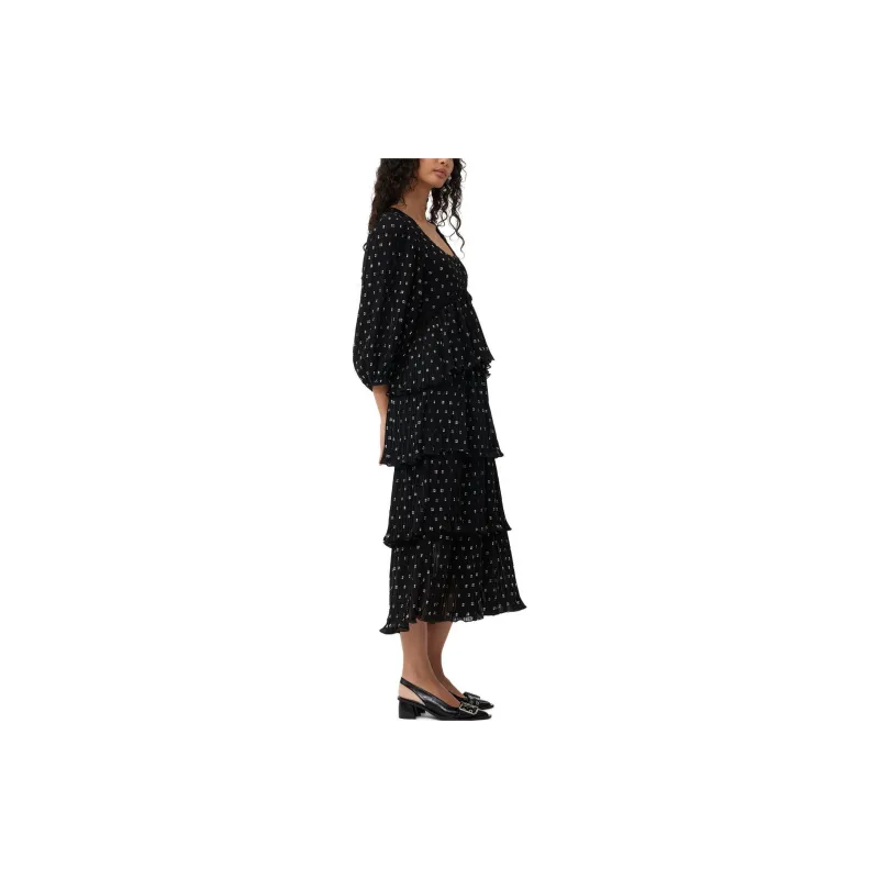 GANNI Logo Printed Puff Sleeved Midi Dress-4