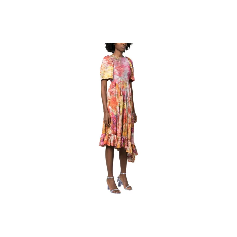 Collina Strade Mix Print Asymmetric Ruffled Midi Dress-2