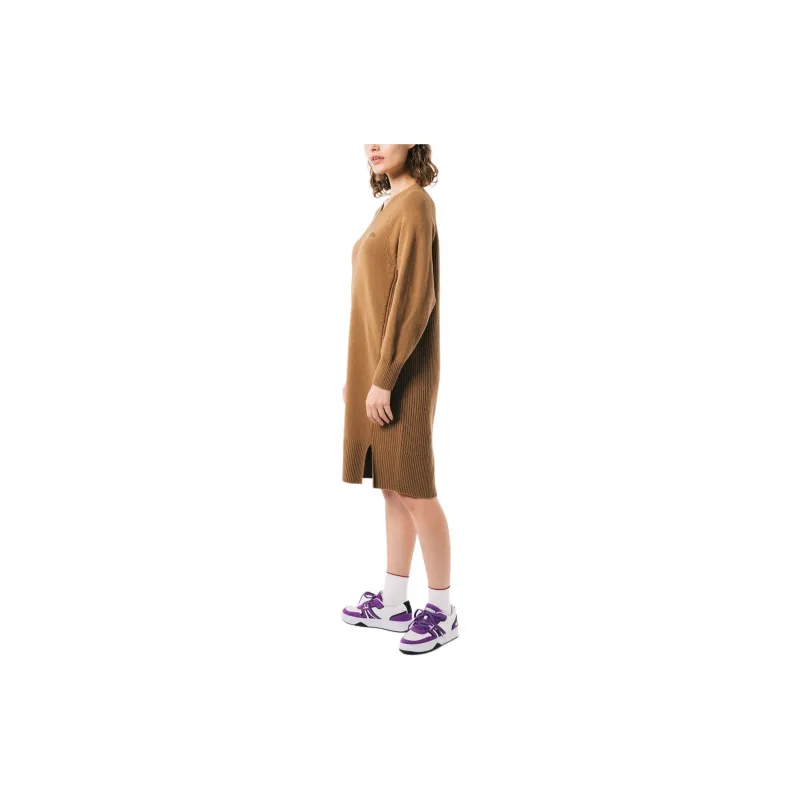 LACOSTE Long Sleeved Dress Women's Brown-4