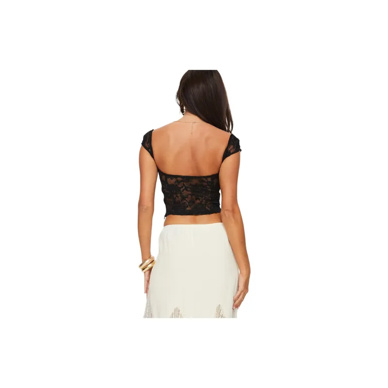 PRINCESS POLLY SHAKMAN LACE TOP Crop Tops Women's BLACK/Black-2