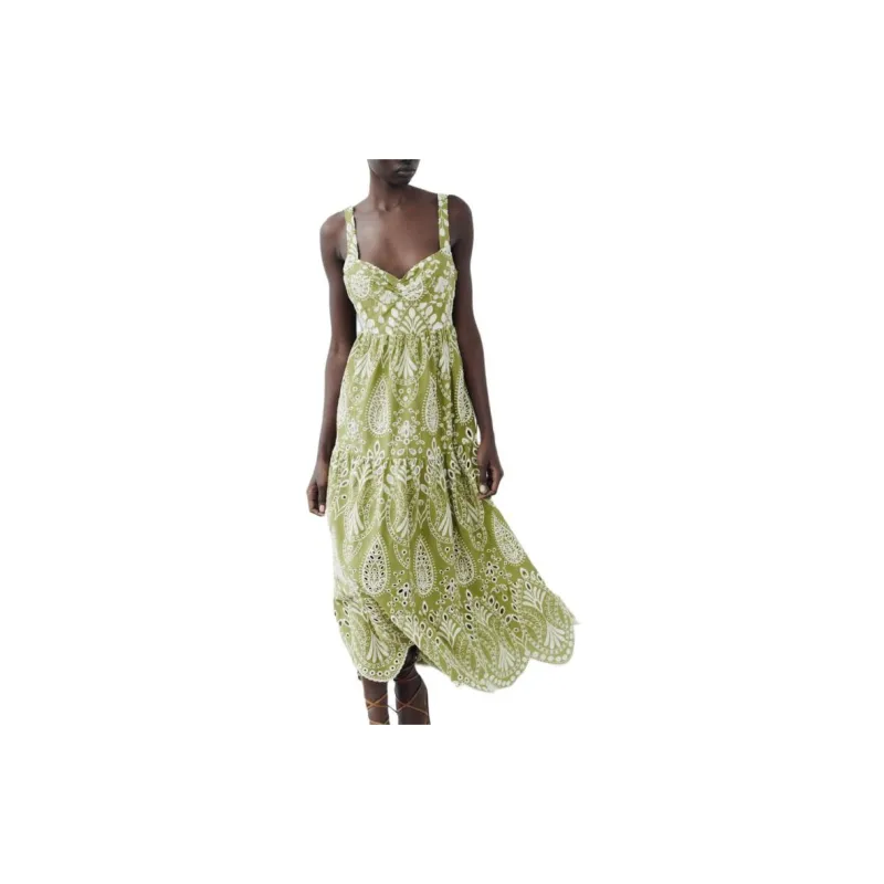 ZARA Slip Dresses Women's Green-2