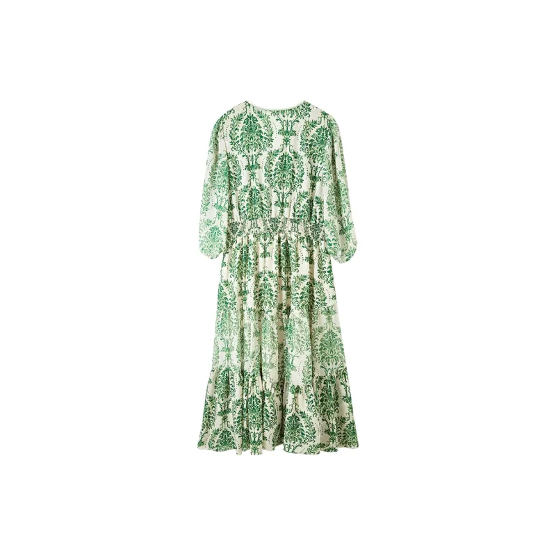 SENTUBILA Short Sleeved Dress Women's Apricot With Green Floral-5