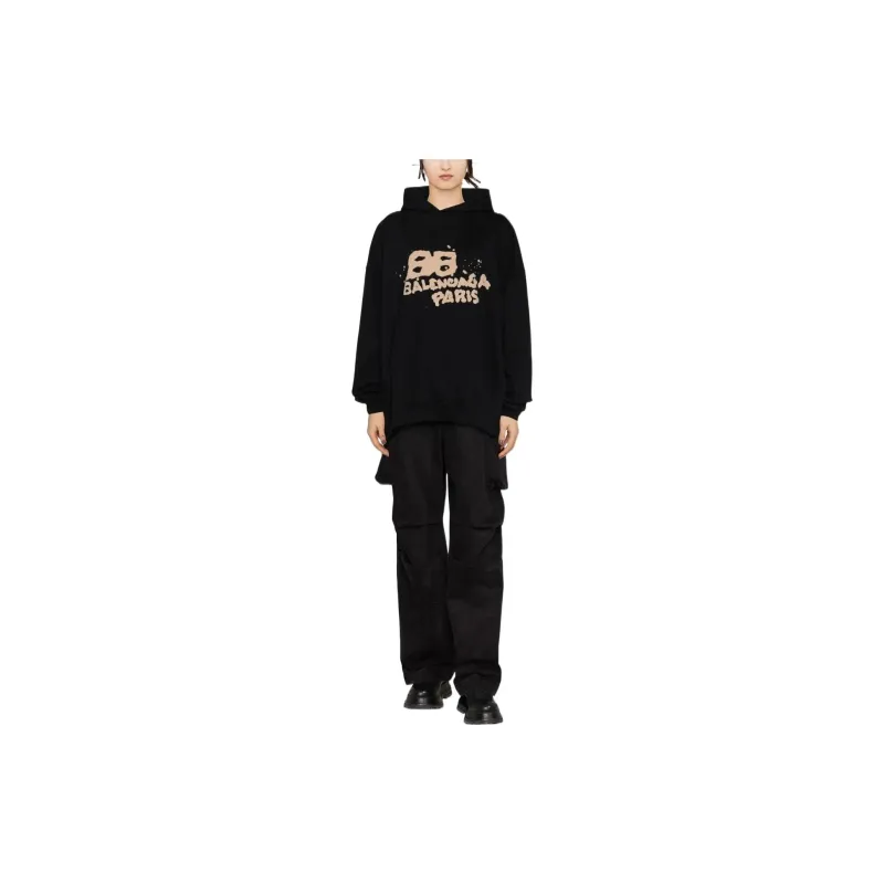 Balenciaga Hand Drawn Bb Icon Large Fit Hoodie Black-3