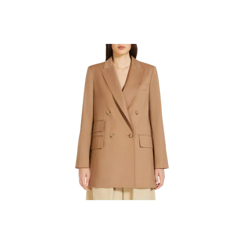 MaxMara Nebbie Collection Straight Wool Canvas Blazer Business Suits Coats Women's Camel-2