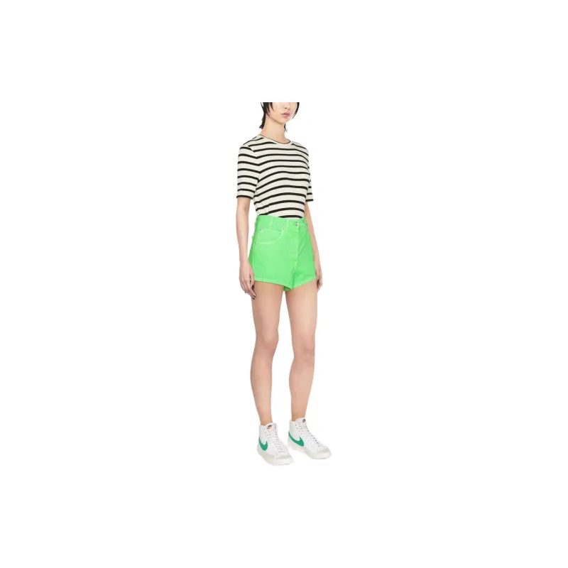 MSGM Logo Patch High Waisted Denim Shorts-3