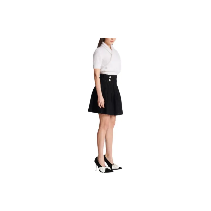 BALMAIN High Waist Pleated Skater Skirt-5