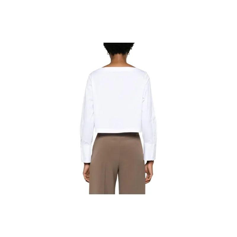 THEORY Boat-Neck Cropped Poplin Blouse-2