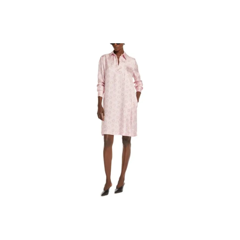 MaxMara Rufo Collection Printed Silk Twill Dress Long-Sleeved Dresses Women's Pink-1