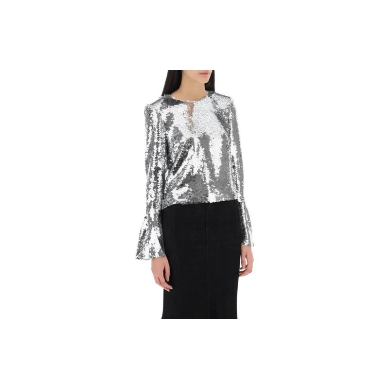 Self portrait Sequin Crewneck Cropped Top-1