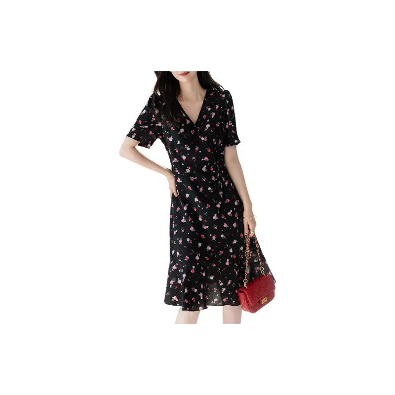 【dme】 Short Sleeved Dress Women's Black-3