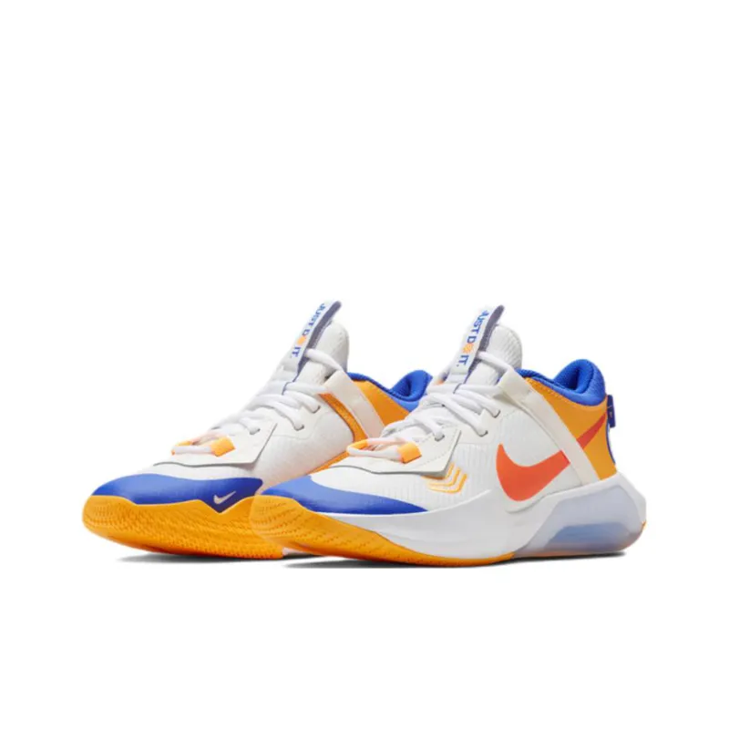 Nike Low Top Children's Basketball Shoes White Orange Blue, Single Layer Unisex-2