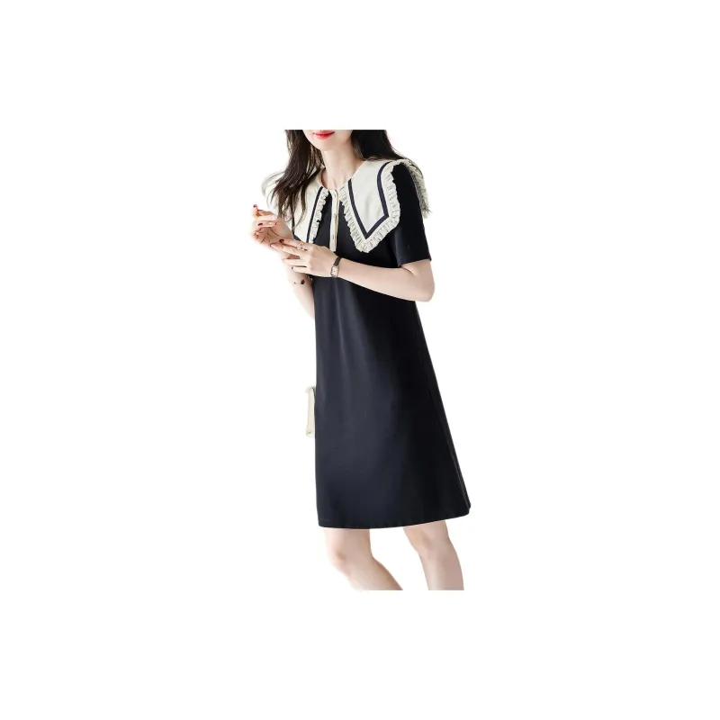 【dme】 Short Sleeved Dresses Women's Black-4
