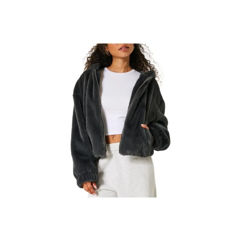 Hollister Velvet-feel Coat Women's Charcoal Gray-2