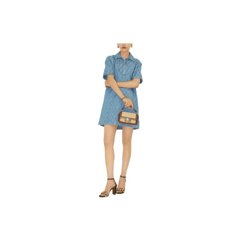 FENDI Ff Jacquard Belted Denim Dress-2