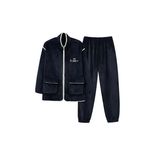 Qiao Ni Tong Pajama Set Men's Navy Blue