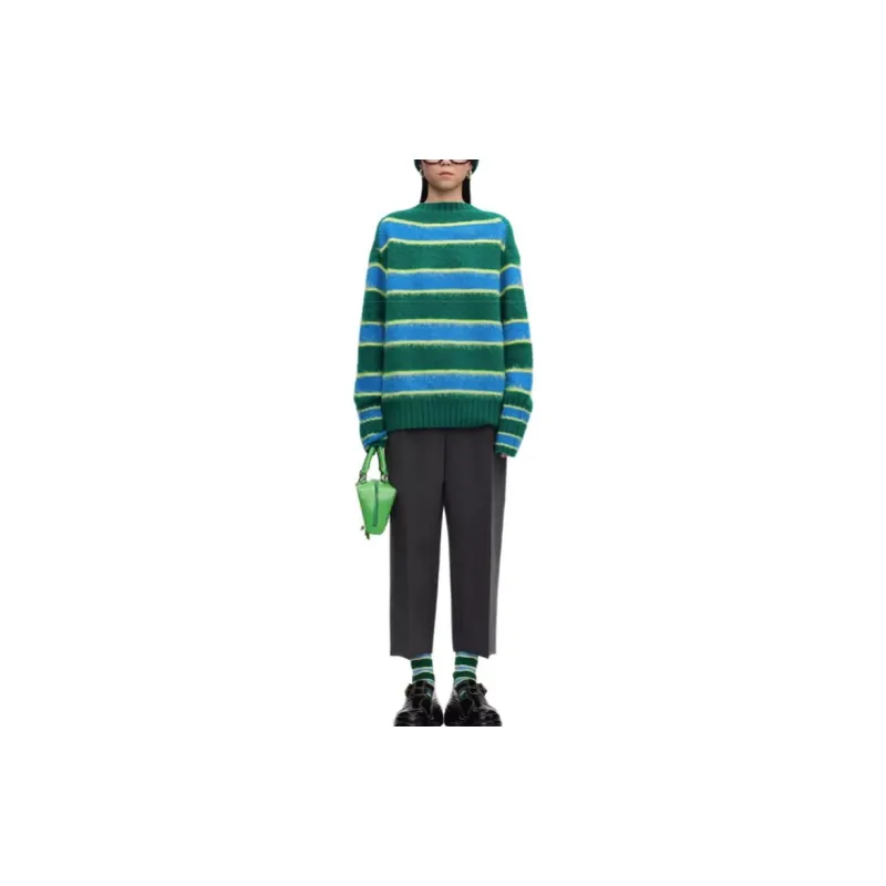 Short Sentence Sweaters Women's Blue Green Stripes-1