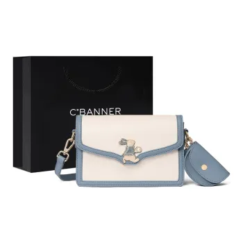 C°BANNER Cow Leather With Synthetic Leather Crossbody Bag Regular Women's Beige White Blue
