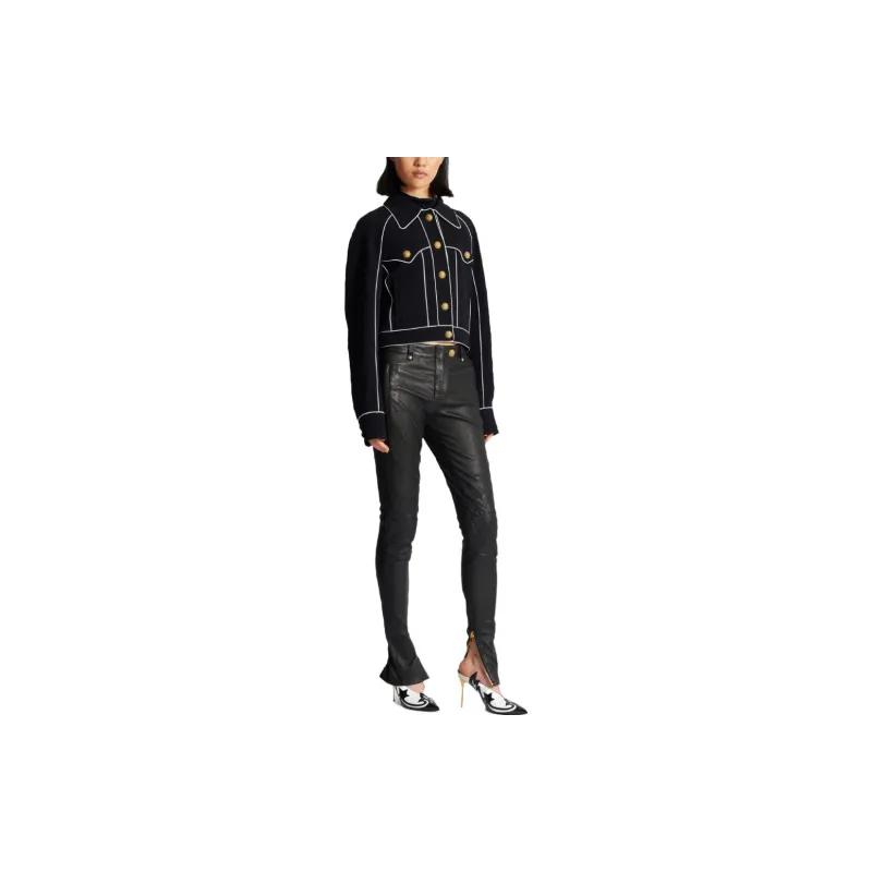 BALMAIN Buttoned Contrasted Western Crepe Jacket 'Black'-3