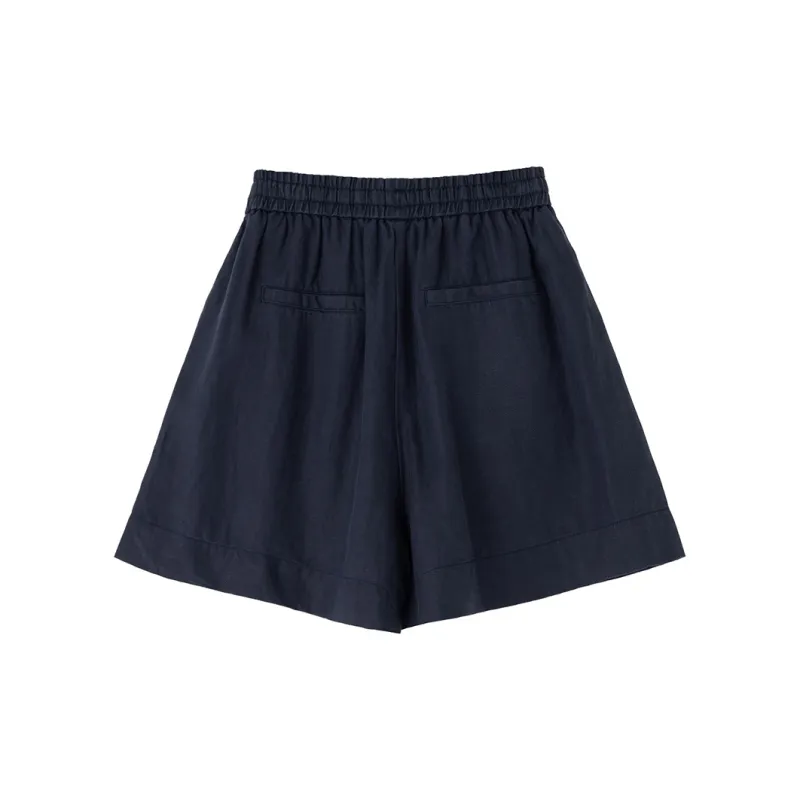 SOON FLOWER Casual Shorts Women's Navy Blue-1