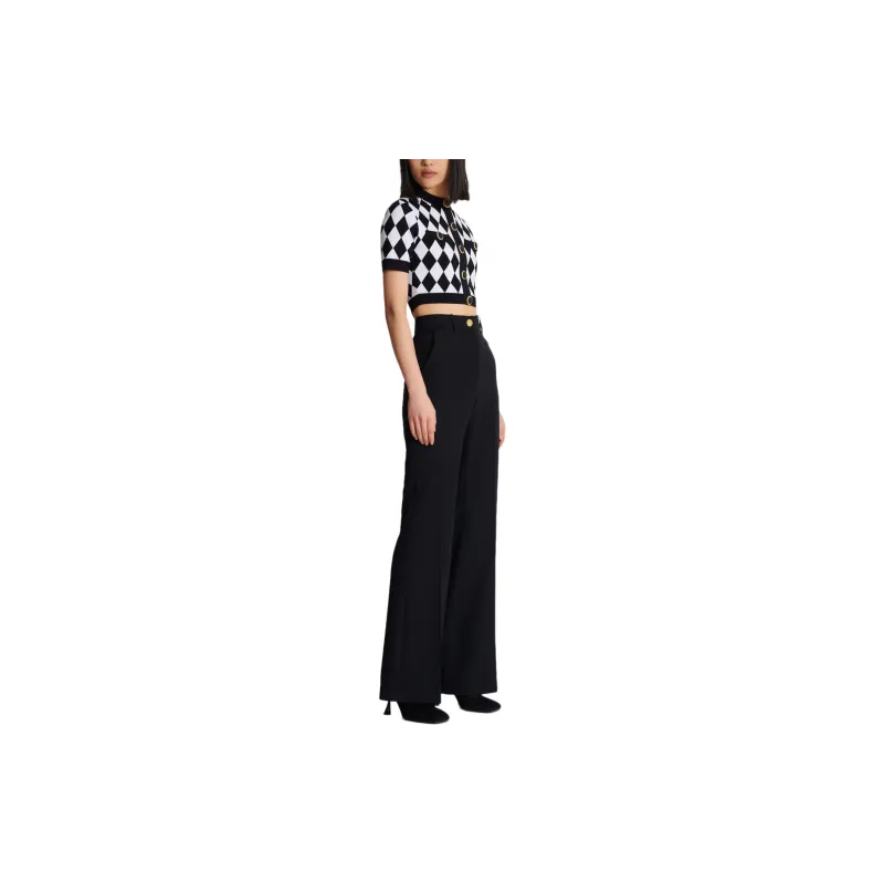 BALMAIN Diamond Patterned Knitted Cropped Top-3