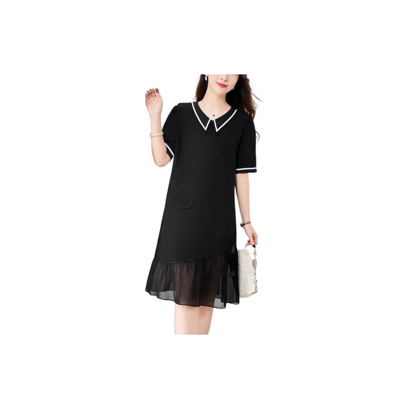 Yi Mengyuan Silk Short Sleeved Dress Women's Black-2