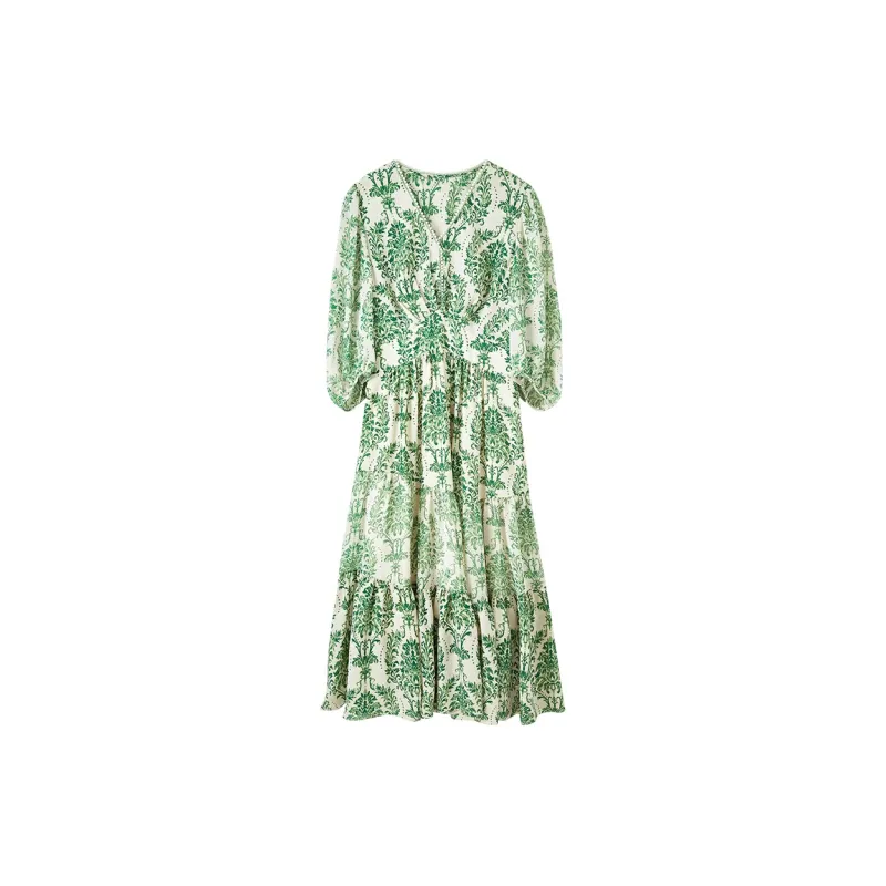 SENTUBILA Short Sleeved Dress Women's Apricot With Green Floral-2