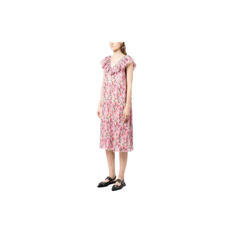 GANNI Short Sleeved Dress Women's Pink-3