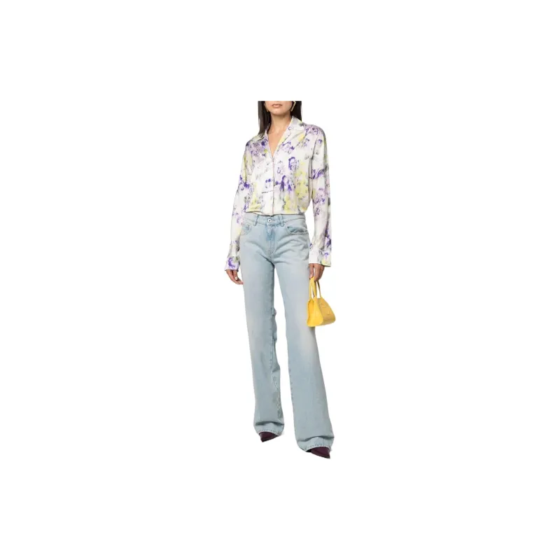 OFF-WHITE Chine Satin Floral-print Shirt-1