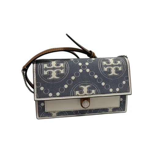 TORY BURCH T Monogram Jacquard Leather Trim Wallets Shoulder Bag Crossbody Bag Women's Pearl Blue