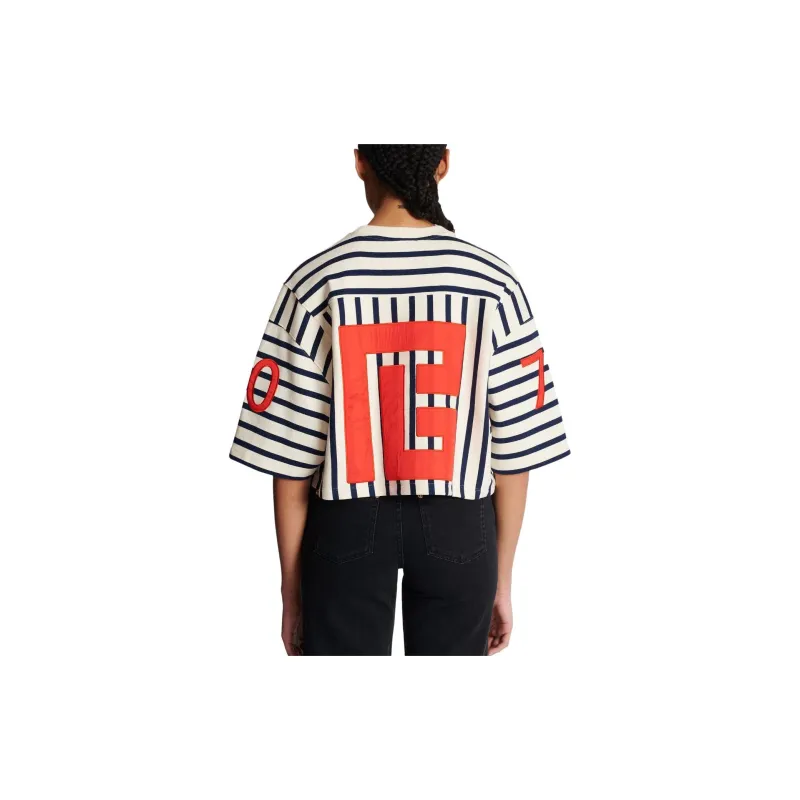 BALMAIN Logo-embellished Cropped Baseball T-shirt-4