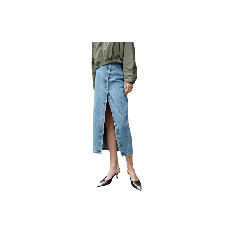 ZARA Denim Long Skirts Women's Medium Blue-2