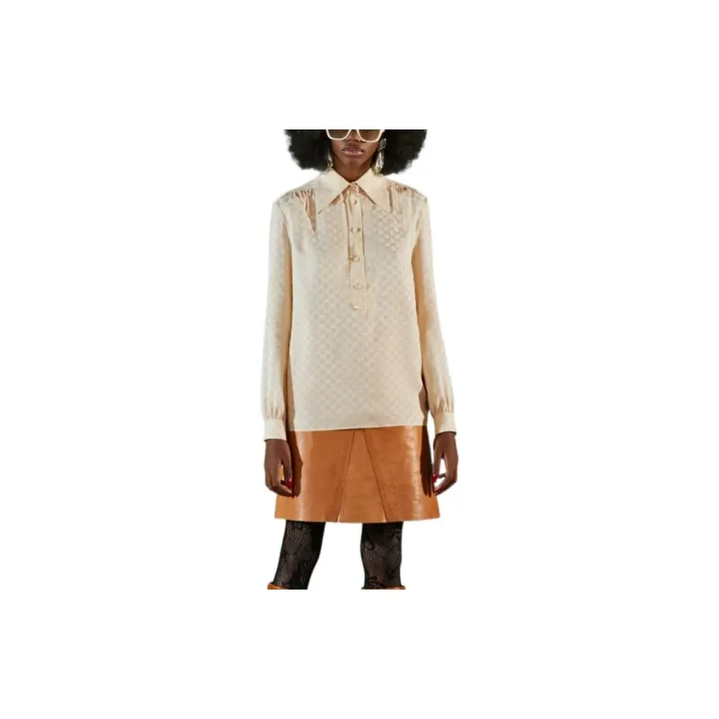 GUCCI Logo jacquard Silk Blouse-2