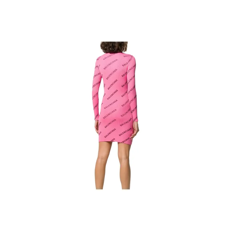 Balenciaga Printed Ribbed Knit Dress Pink-2