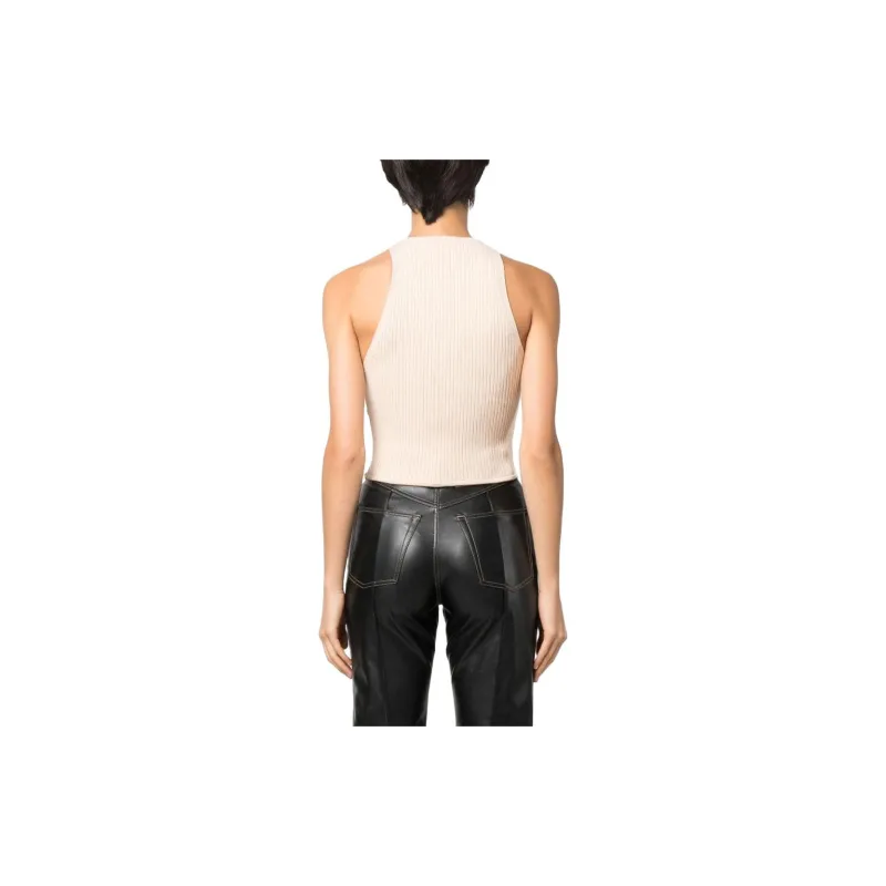 COURREGES Logo embroidered Ribbed Tank Top-4