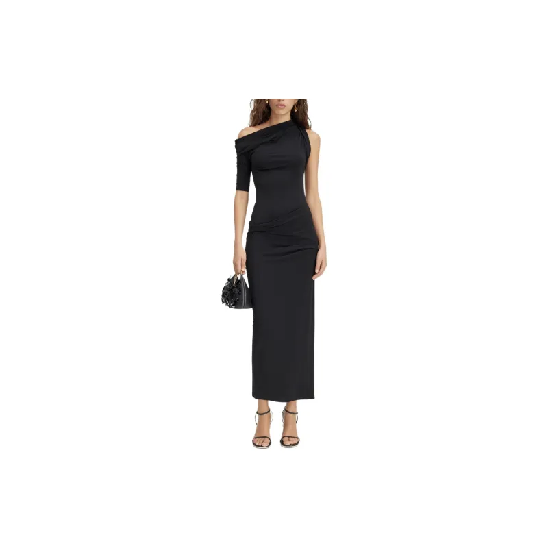Jacquemus Asymmetric Neck Draped Midi Dress-1